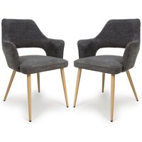 Eureka Dark Grey Fabric Dining Chairs With Oak Legs In Pair