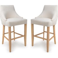 Clifton Linen Fabric Bar Chairs With Oak Legs In Pair