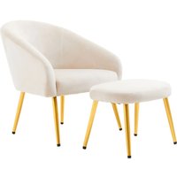 York Velvet Armchair Chair And Footstool In Dark Beige