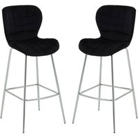 Warden Black Velvet Bar Chairs With Silver Legs In A Pair
