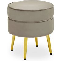 Teos Round Velvet Foot Stool In Mink With Gold Legs