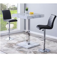 Topaz Vida Marble Effect Gloss Bar Table 2 Ripple Black Stool