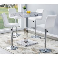 Topaz Diva Marble Effect Gloss Bar Table 4 Ripple White Stools