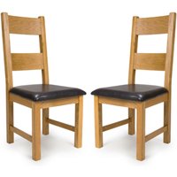 Hewitt Oak Wooden Dining Chairs With Black Leather Seat In Pair
