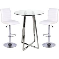 Poseur Clear Glass Bar Table With 2 Ripple White Bar Stools