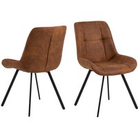Westerly Camel Fabric Dining Chairs With Black Legs In Pair