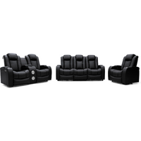 Tech 8 Smart 3+2+1 Electric Recliner Sofa Set Black Aire Leather