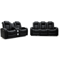 Tech 8 Smart 3+2 Electric Recliner Sofa Set Black Aire Leather