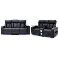 Tech 11 Smart 3+2 Electric Recliner Sofa Set Black Aire Leather