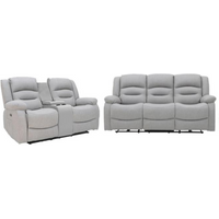 Saxon 3+2 Electric Recliner Sofa Set Light Grey Aire Leather
