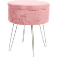 Pink Round Velvet Storage Footstool - Silver Legs