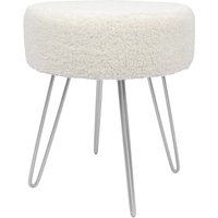 Cream H41 x D35cm Round Boucle Footstool - Silver Legs