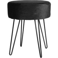 Black Round Velvet Footstool - Black Legs