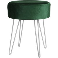 Green Round Velvet Footstool - Silver Legs