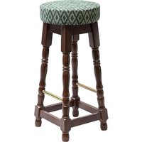 Classic Dark Wood High Bar Stool with Green Diamond Seat (2 Pack)