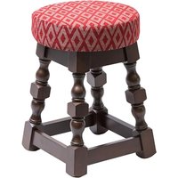 Classic Dark Wood Low Bar Stool with Red Diamond Seat (Pack of 2)
