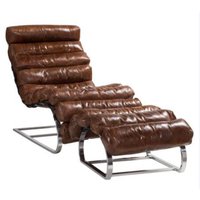 Vintage Distressed Leather Chaise Lounge With Footstool