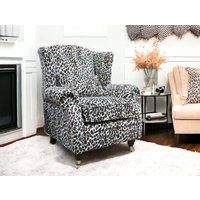 Wing Chair Fireside High Back Armchair Cream Leopard