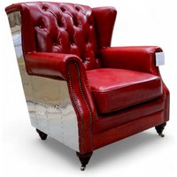 Aviator Distressed Leather High Back Chair Vintage Rouge Red