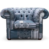 Chesterfield Low Back Club Chair Charles Patchwork Grey Fabric