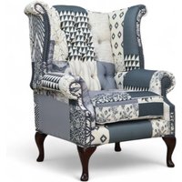 Chesterfield Queen Anne High Back Wing Chair Charles Patchwork Beige
