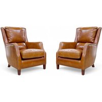 2 x Crofter Vintage Tan Distressed Leather High Back Chairs