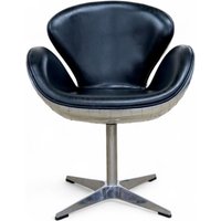 Aviator Vintage Black Distressed Leather Swan Chair