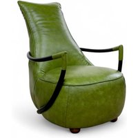 Brighton Olive Green Leather Armchair Modern Curved Design
