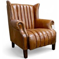 Cuban Cigar Vintage Tan Distressed Leather Wingback Chair