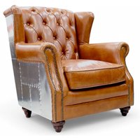 Aviator High Back Leather Man Cave Chair Vintage Tan