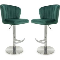 Solvo Green Velvet Bar Stools With Chrome Base In Pair