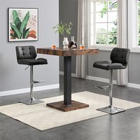 Topaz Rustic Oak Wooden Bar Table With 2 Candid Black Stools