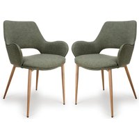 Sanremo Sage Fabric Dining Chairs With Oak Legs In Pair
