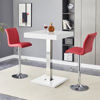 Topaz White High Gloss Bar Table With 2 Ripple Bordeaux Stools