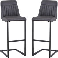 Vandalia Vintage Grey Leather Bar Stools In Pair