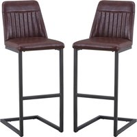 Vandalia Vintage Brown Leather Bar Stools In Pair