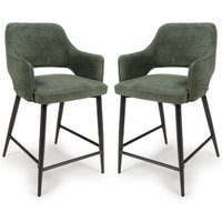 Tipton Green Fabric Counter Bar Chairs In Pair