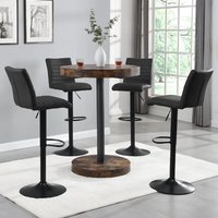 Havana Rustic Oak Bar Table With Black Base 4 Ripple Black Stools