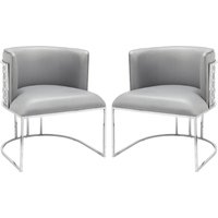 Palmer Grey Faux Leather Dining Chairs With Silver Frame In Pair