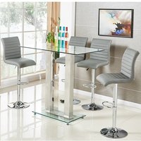 Jet Clear Glass Top Bar Table With 4 Ripple Grey Stools
