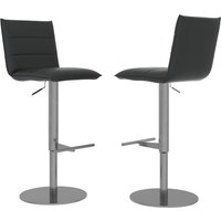 Riverton Black Leather Bar Chairs With Stainless Steel Base In Pair