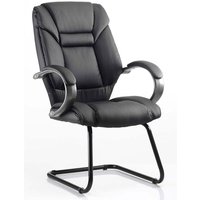 Galloway Leather Cantilever Visitor Chair In Black With Arms