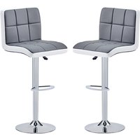 Copez Grey And White Faux Leather Bar Stools In Pair