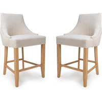 Clifton Linen Fabric Counter Bar Chairs With Oak Legs In Pair