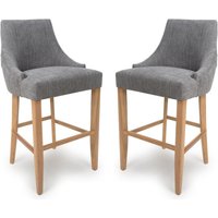 Clifton Grey Fabric Bar Chairs With Oak Legs In Pair