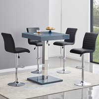 Topaz Glass Grey Gloss Bar Table With 4 Ripple Black Stools