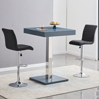 Topaz Glass Grey Gloss Bar Table With 2 Ripple Black Stools