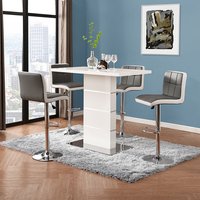 Parini White Gloss Bar Table With 4 Copez Grey White Stools