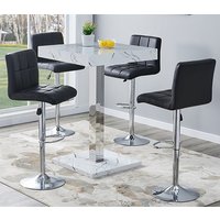 Topaz Vida Marble Effect Gloss Bar Table 4 Coco Black Stools