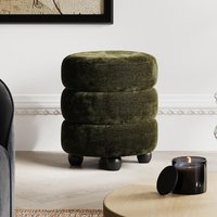 Absecon Velvet Round Pouffe - Olive And Black